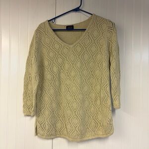 R Q T lWomen's Cream Sweater Vneck Large Cotton/Ramie